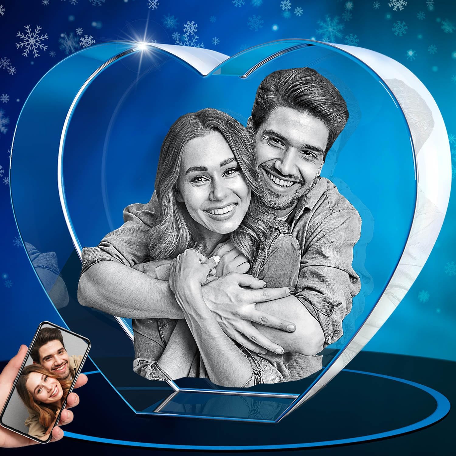 Frozen Your Love in Crystal: Custom 3D LED Photo - Heart