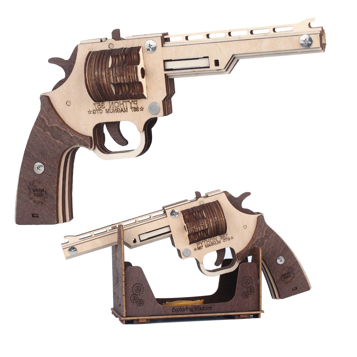 3D Revolver Rubber Band Gun Wooden Puzzle