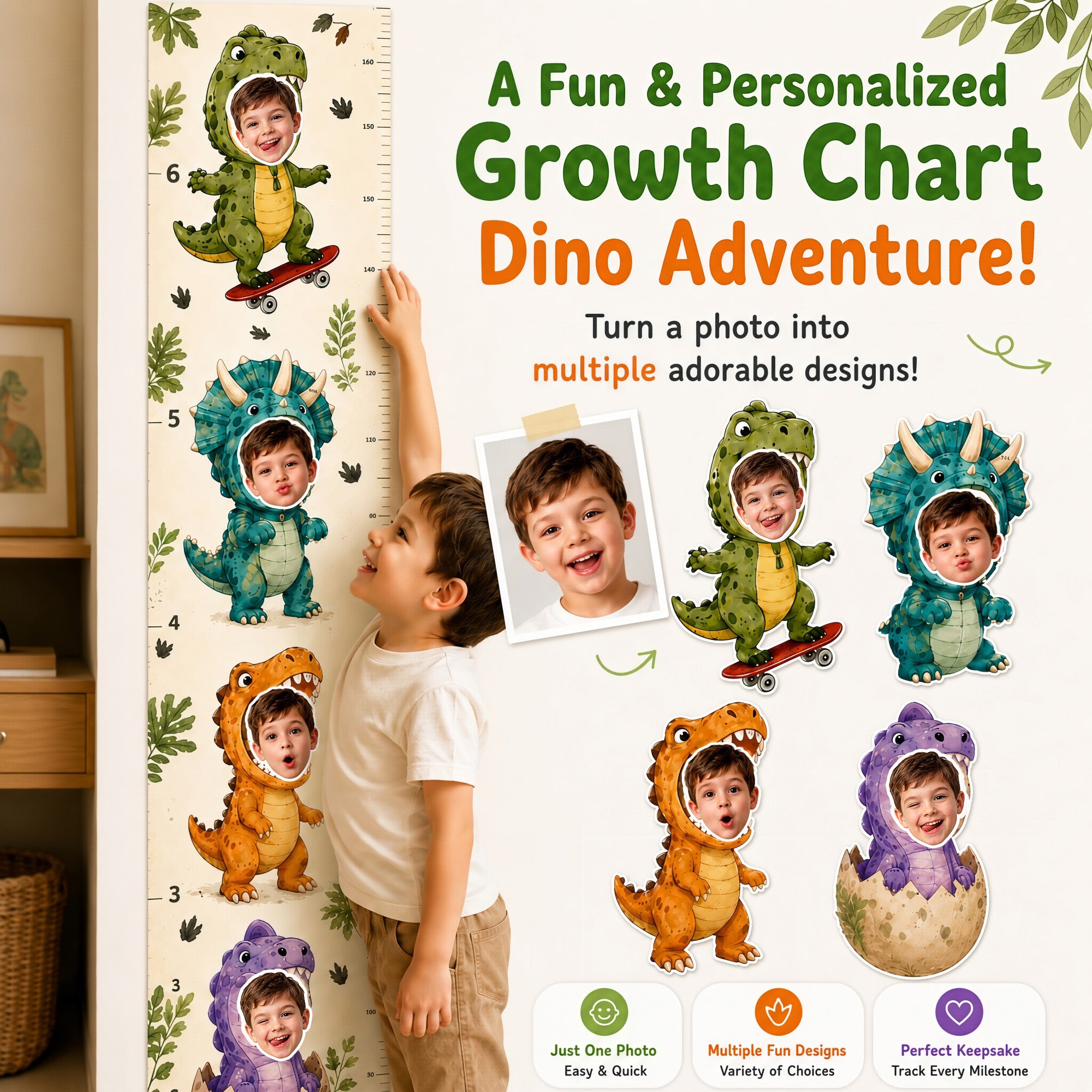 Personalized Height Chart for Kids - Dino