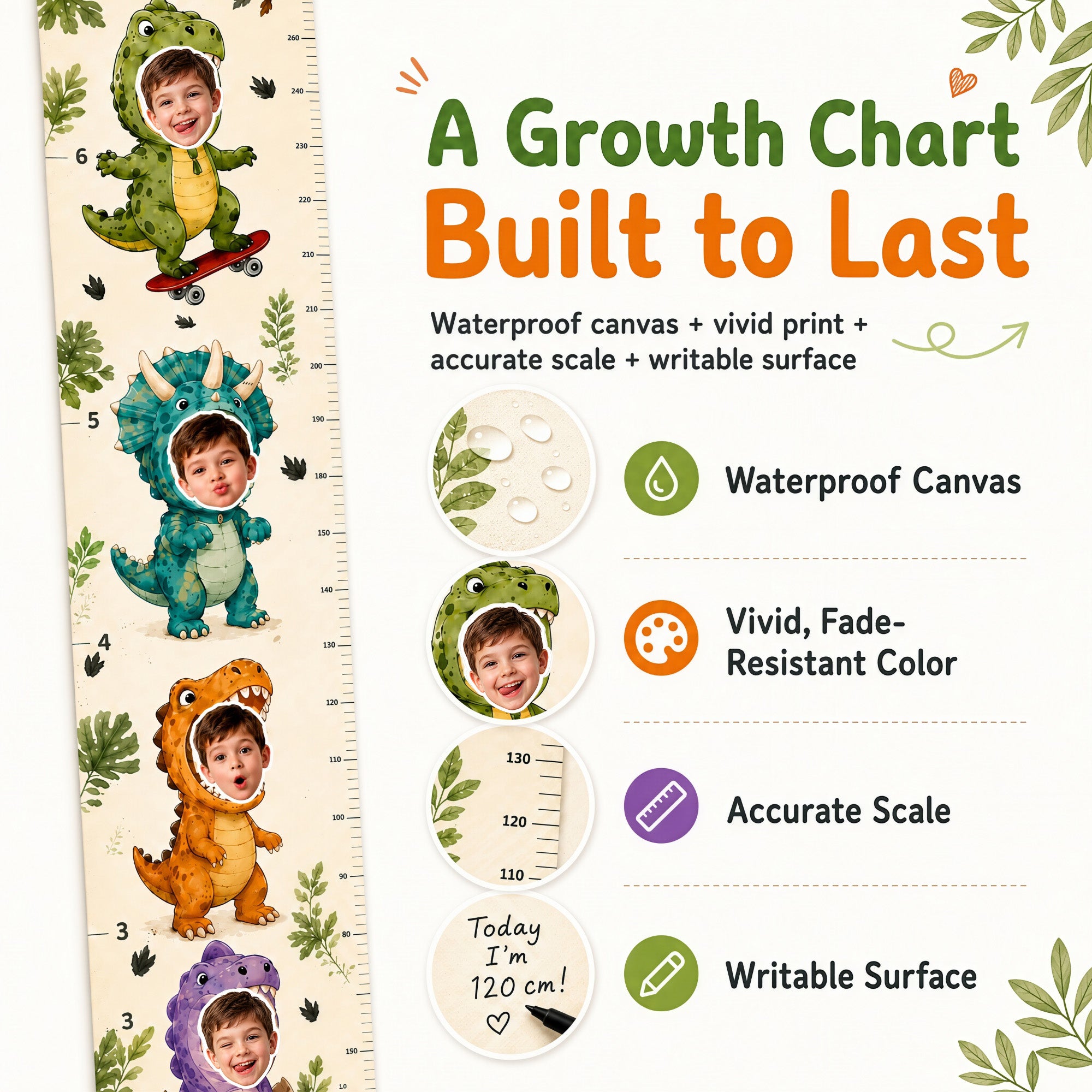 Personalized Height Chart for Kids - Dino