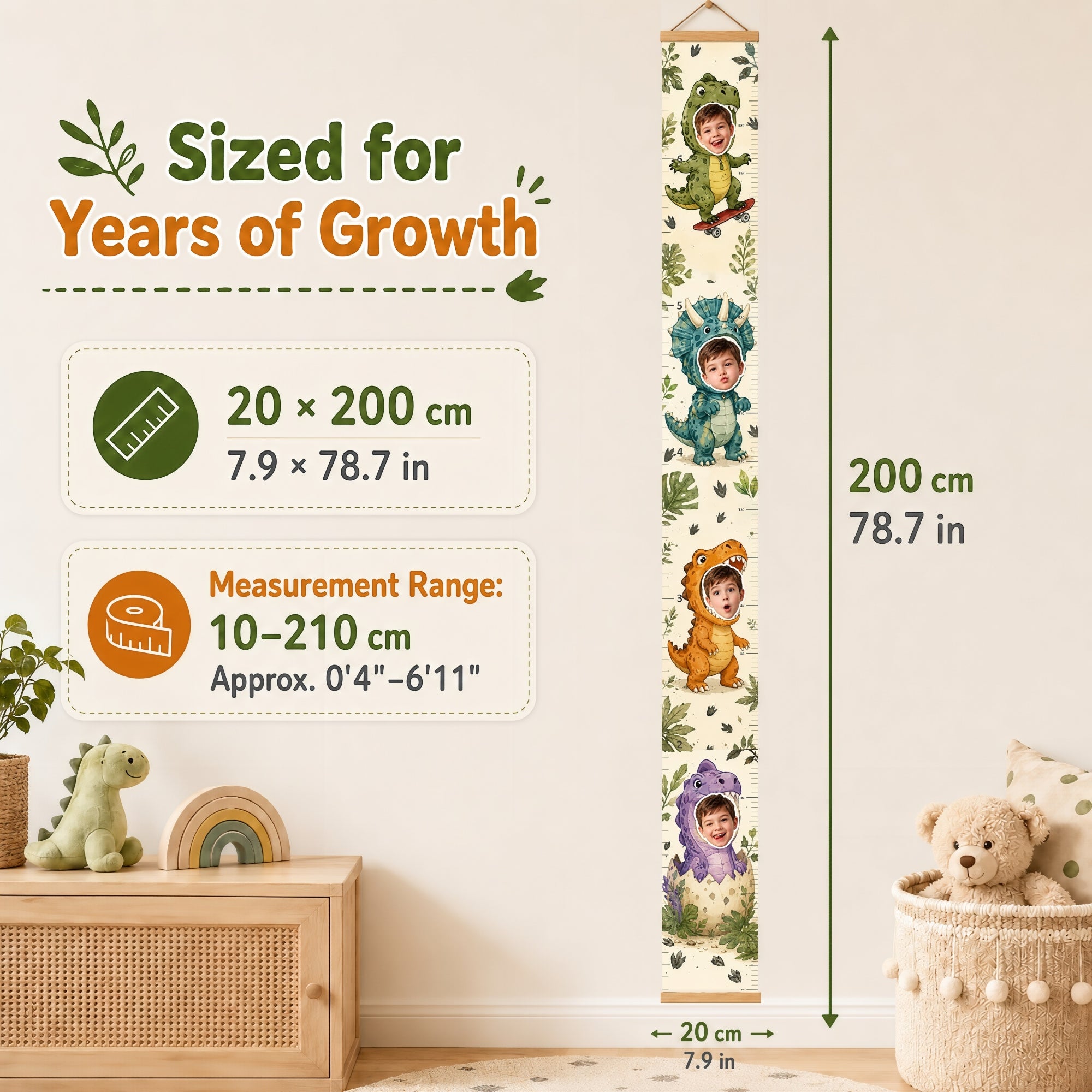 Personalized Height Chart for Kids - Dino