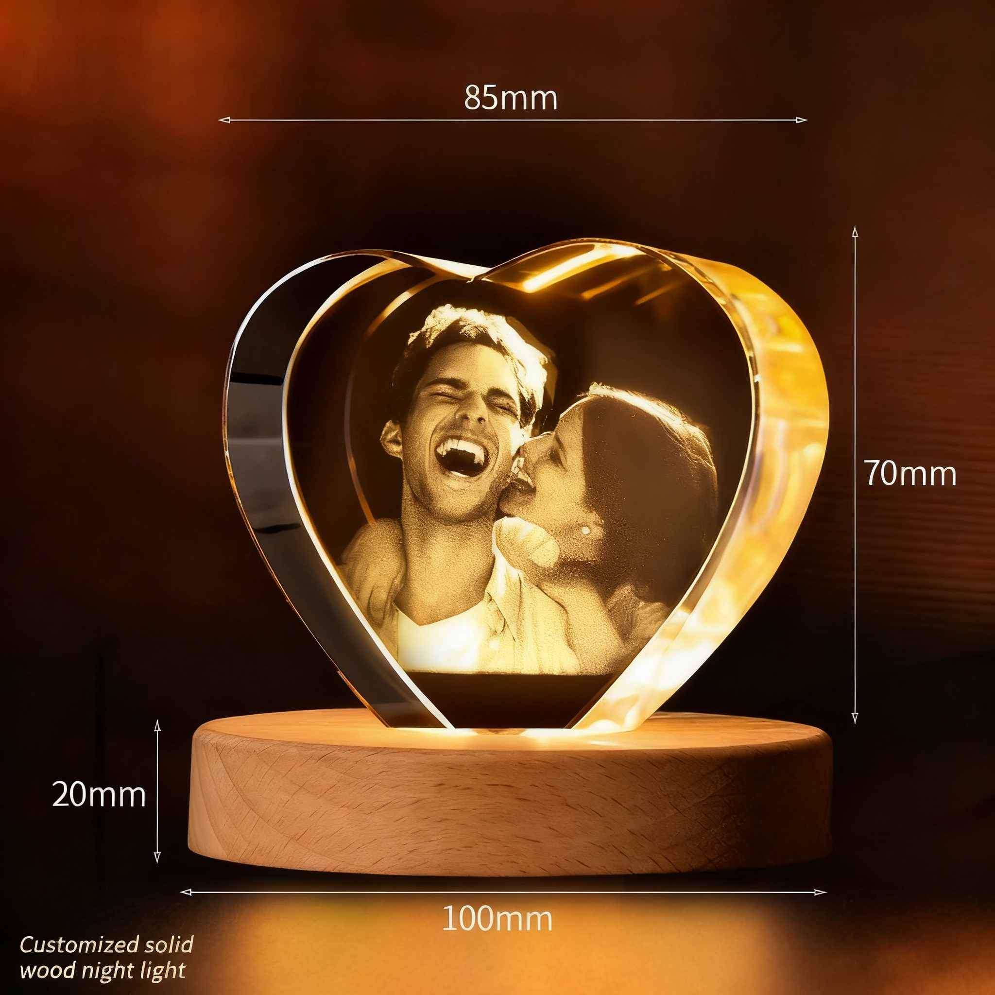 Frozen Your Love in Crystal: Custom 3D LED Photo - Heart